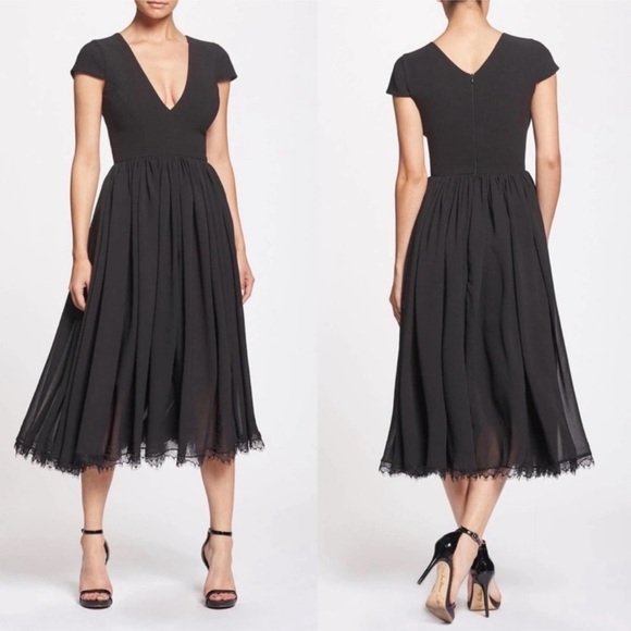 Dress the Population Corey Chiffon Fit & Flare Cocktail Dress Black Size Large - Picture 1 of 7